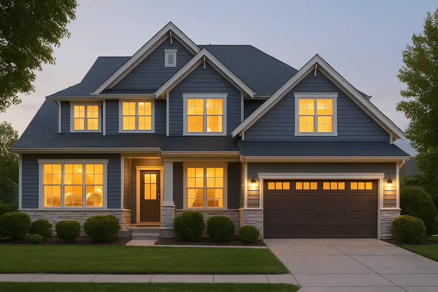 nighttime view of a large modern home